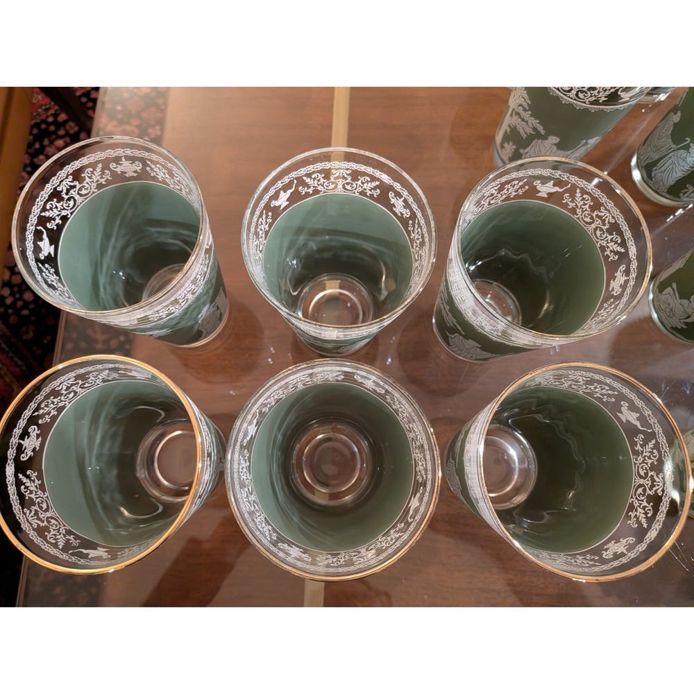 Lot Vintage Jeannette Hellenic Green Glasses Wedgwood Jasperware Style 6 sm 6 lg - Picture 8 of 13